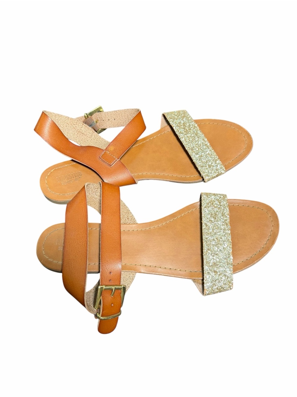 Mossimo Supply Co Gold Glitter Brown Ankle Strap Sandals Size 11 - Picture 4 of 8